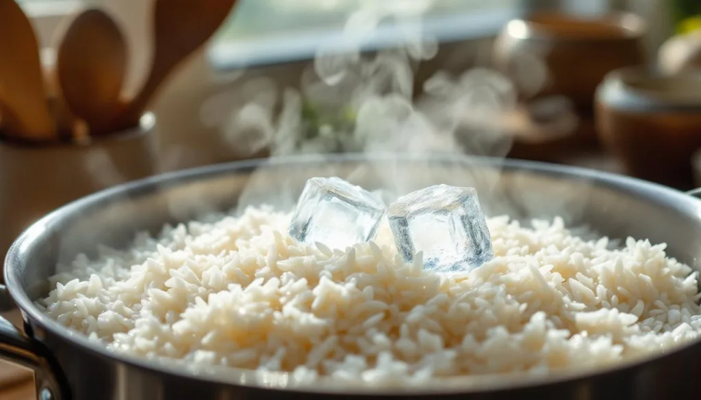 descubra um truque simples com gelo que solta o arroz em minutos, sem precisar de panela nova ou óleo. cozinhe arroz perfeito rapidamente!